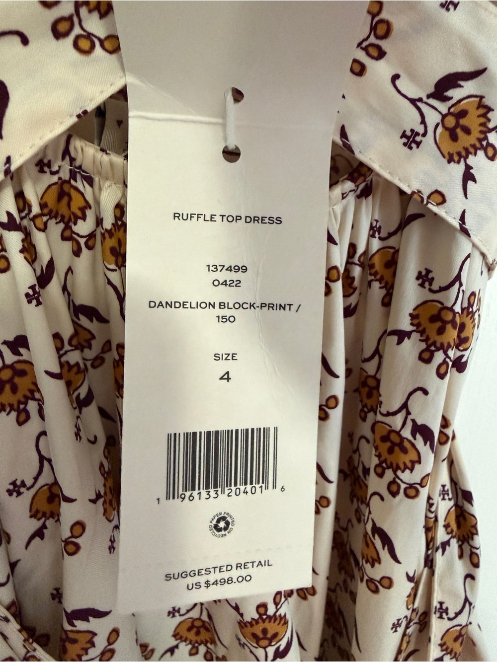 NWT. Tory Burch Cream and Brown Floral Midi Dress - Picture 11 of 13